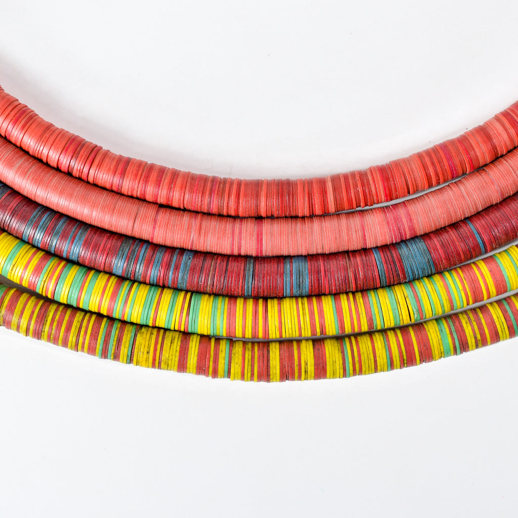5 Strands Vulcanite "Vinyl" Heishi Mixed Trade Beads 32 Inch