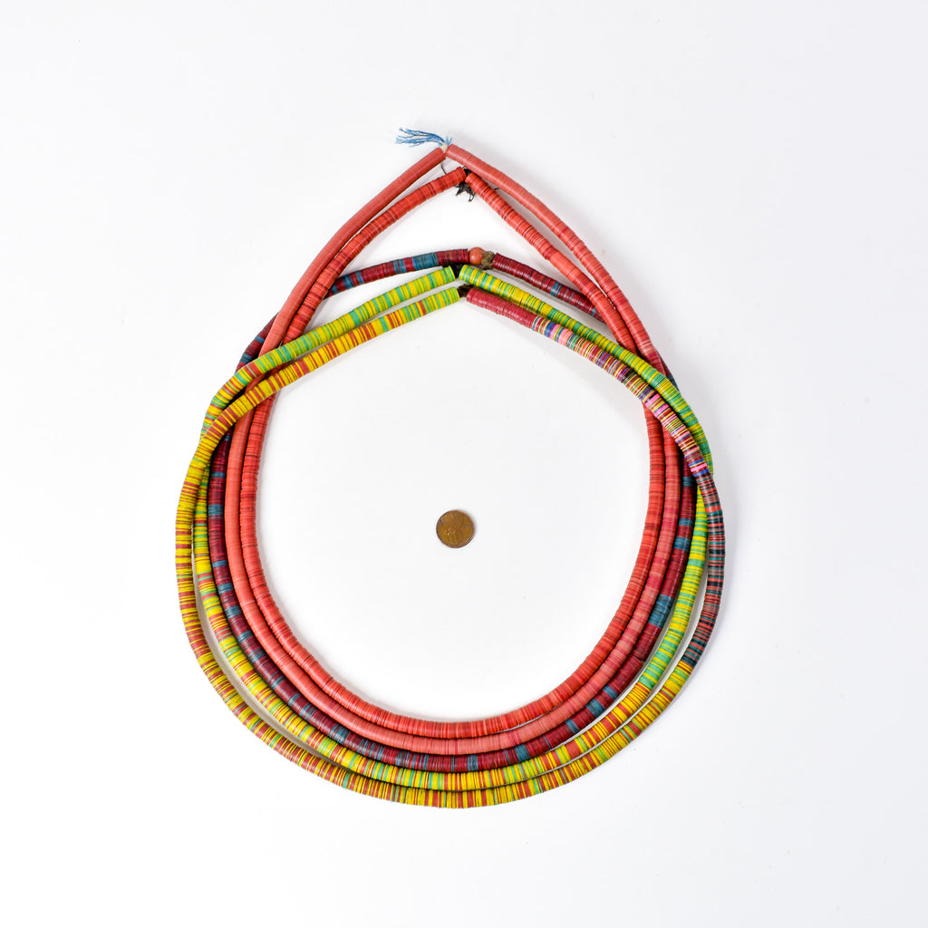 5 Strands Vulcanite "Vinyl" Heishi Mixed Trade Beads 32 Inch