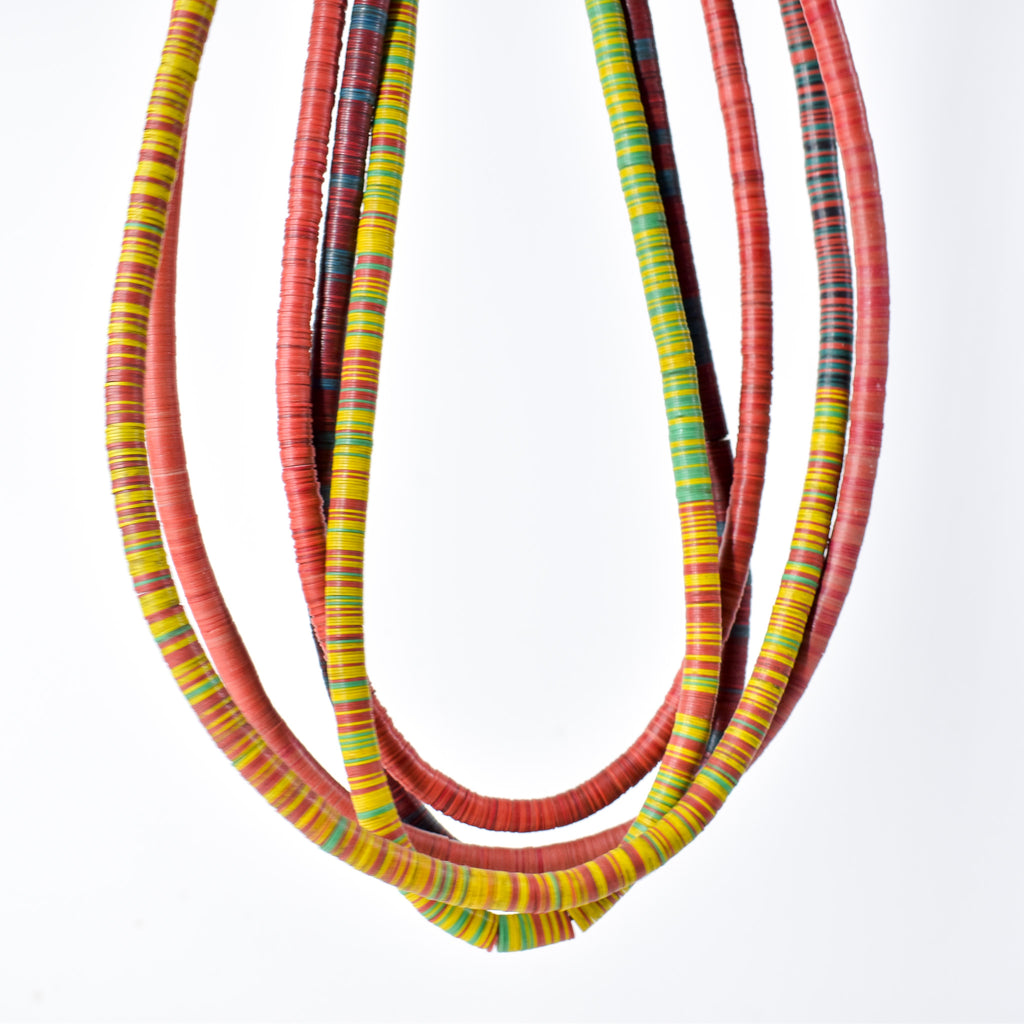 5 Strands Vulcanite "Vinyl" Heishi Mixed Trade Beads 32 Inch