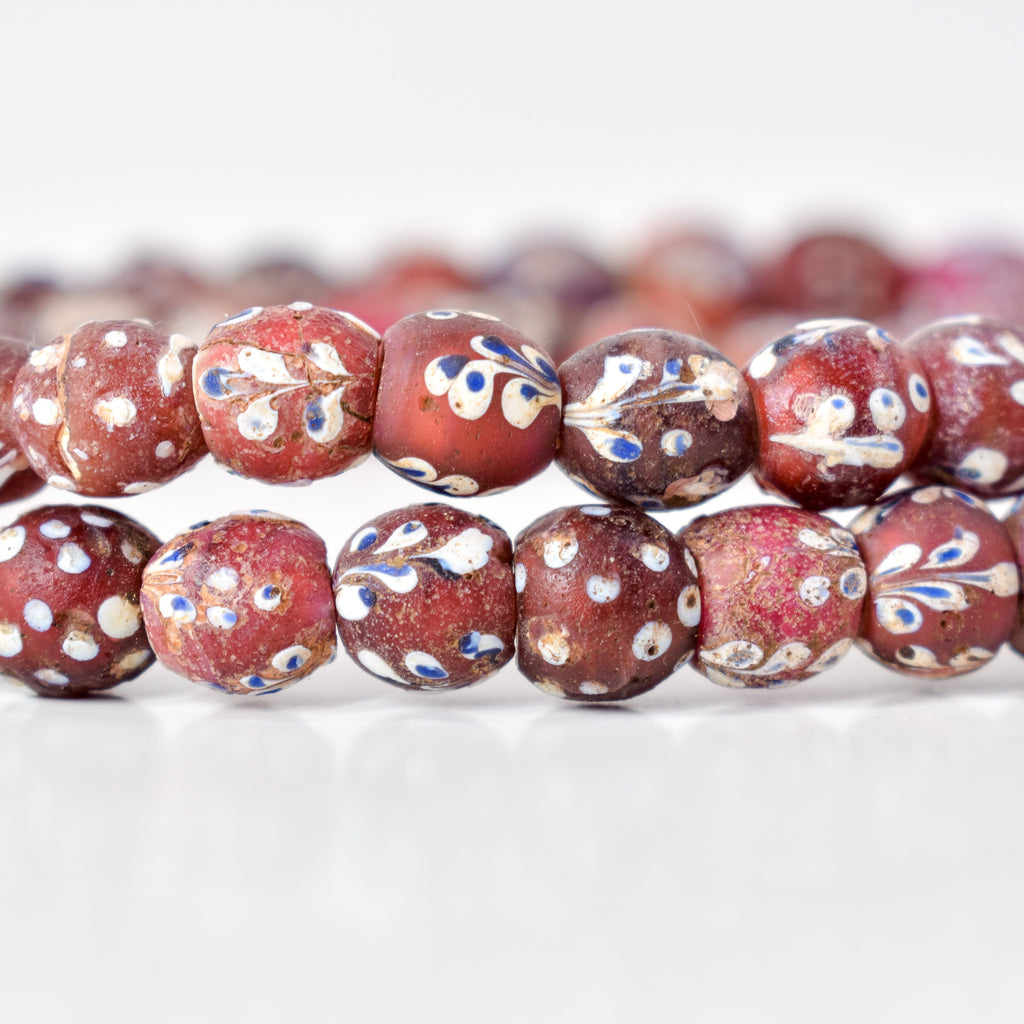 Mixed Whiteheart Skunk Floral Dot Venetian Red Trade Beads