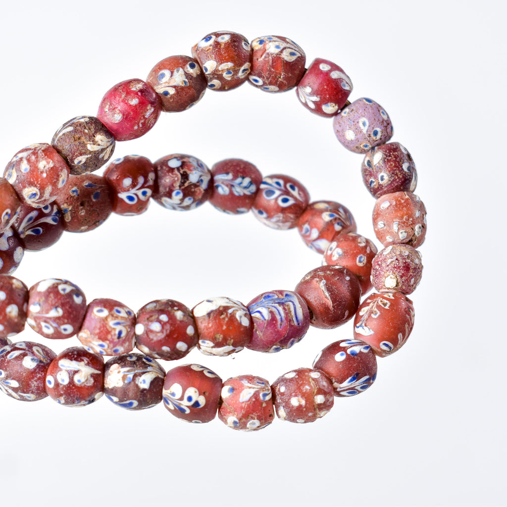 Mixed Whiteheart Skunk Floral Dot Venetian Red Trade Beads