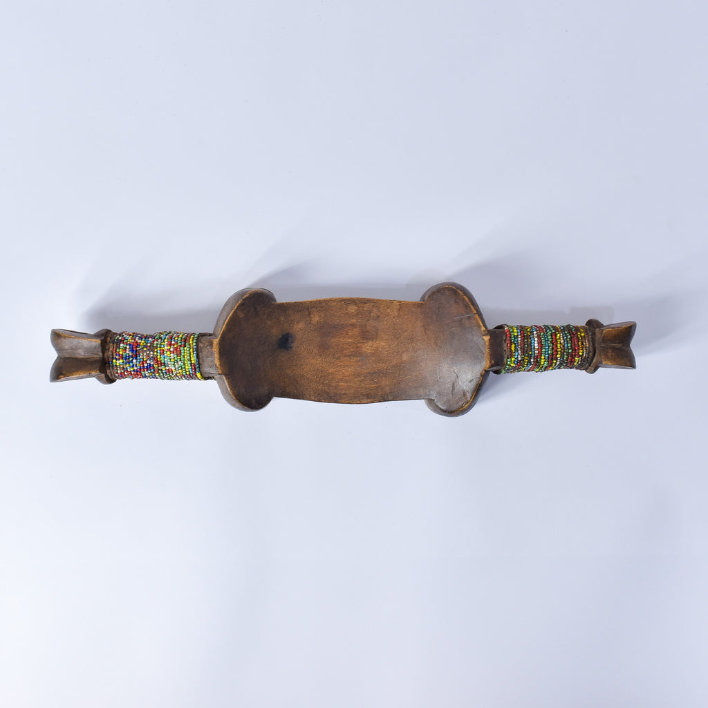 Nyamwezi Wooden Headrest with Glass Bead Decoration Tanzania