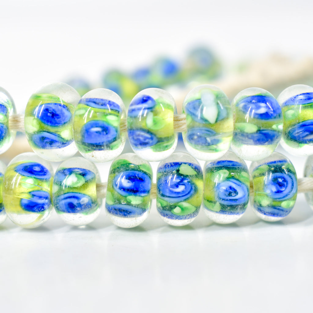 Bohemian Clear Blue Green Middle Trade Beads Czech 32 Inch