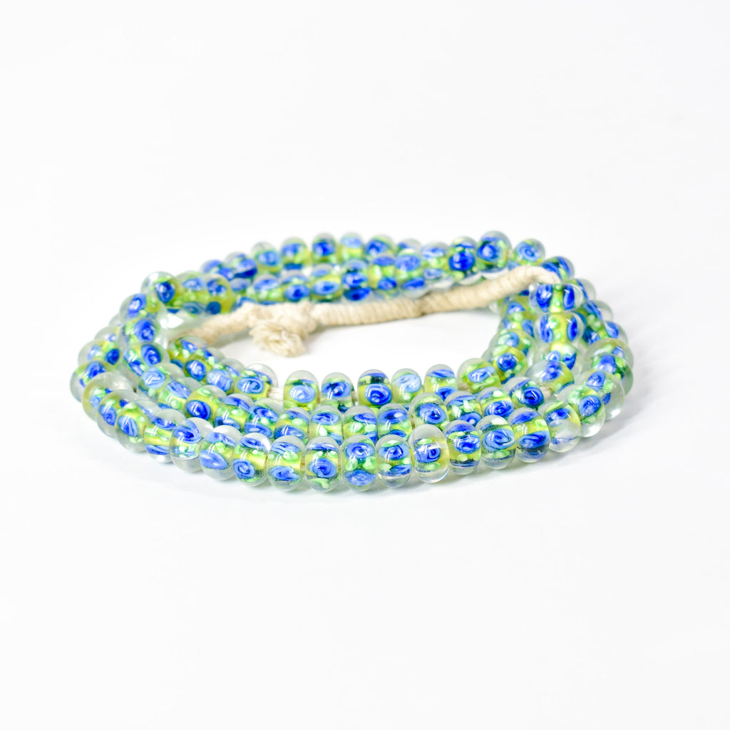 Bohemian Clear Blue Green Middle Trade Beads Czech 32 Inch