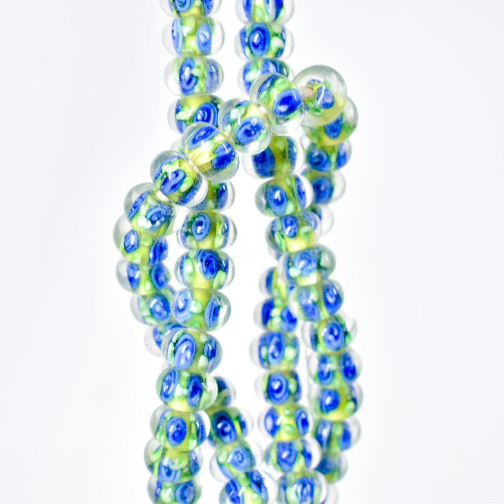Bohemian Clear Blue Green Middle Trade Beads Czech 32 Inch