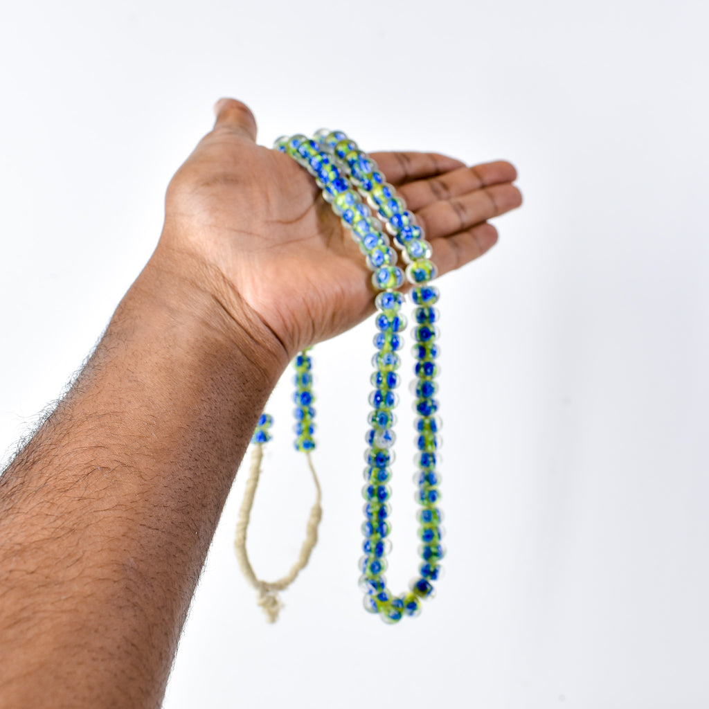 Bohemian Clear Blue Green Middle Trade Beads Czech 32 Inch