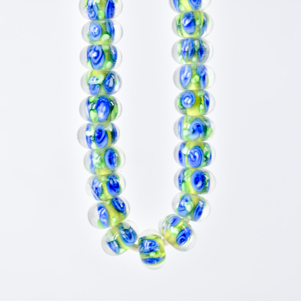 Bohemian Clear Blue Green Middle Trade Beads Czech 32 Inch