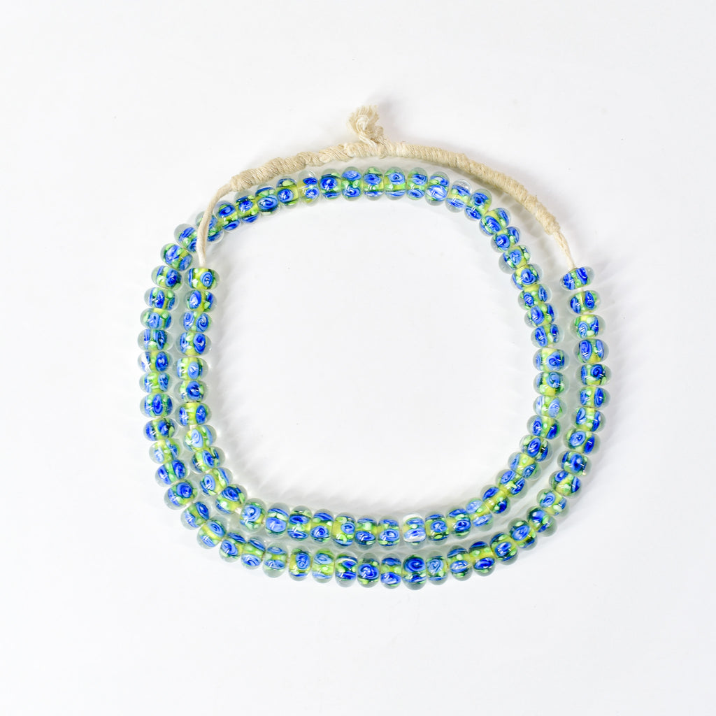Bohemian Clear Blue Green Middle Trade Beads Czech 32 Inch
