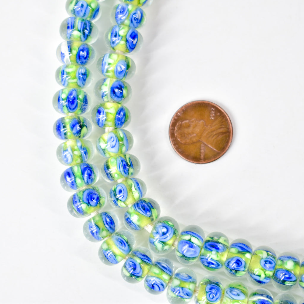 Bohemian Clear Blue Green Middle Trade Beads Czech 32 Inch