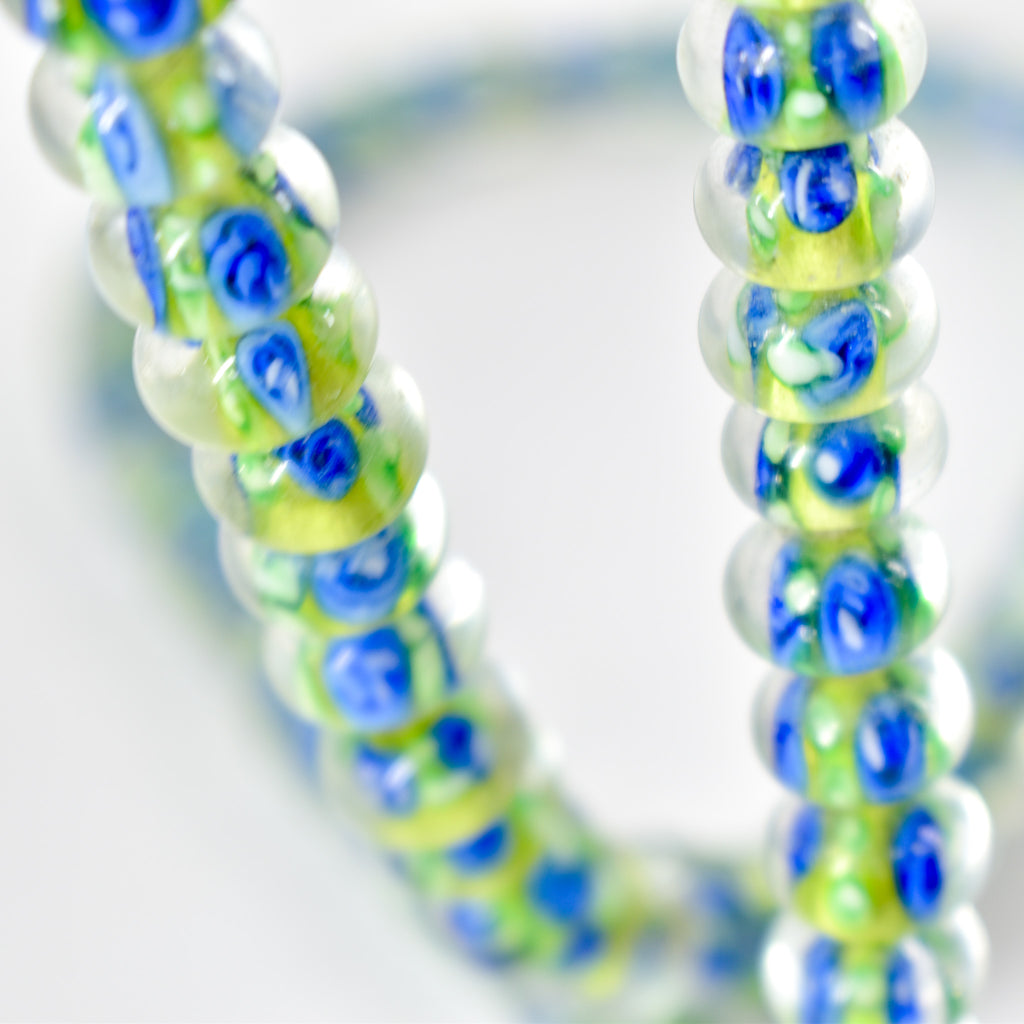 Bohemian Clear Blue Green Middle Trade Beads Czech 32 Inch