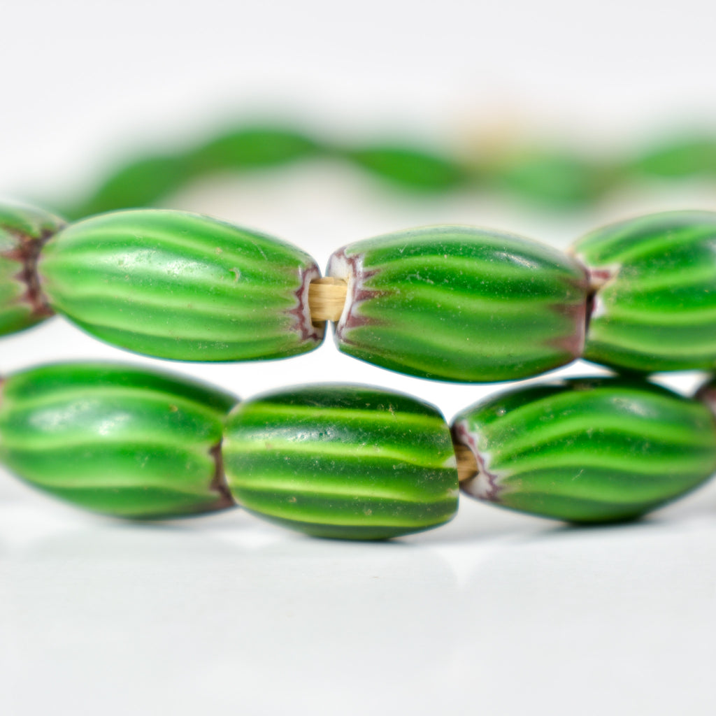 Venetian Watermelon Chevron Green Trade Beads