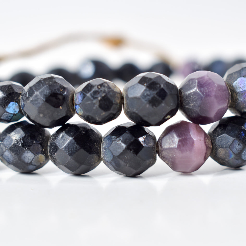 Iridescent Faceted Graduated Bohemian Black Trade Beads