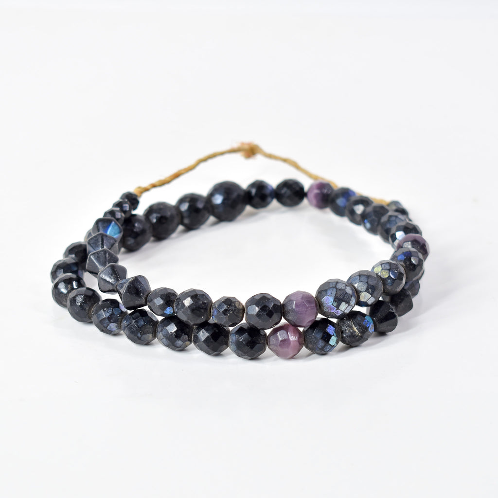 Iridescent Faceted Graduated Bohemian Black Trade Beads