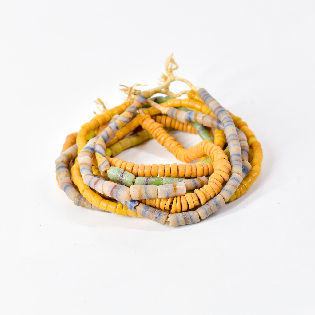 5 Strands Krobo "Recycled" Powder Glass Trade Beads