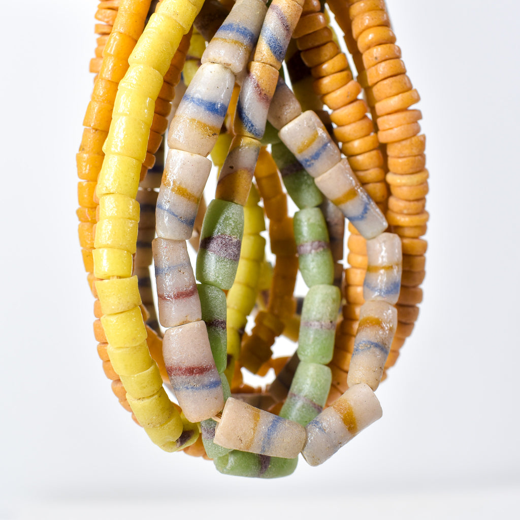 5 Strands Krobo "Recycled" Powder Glass Trade Beads