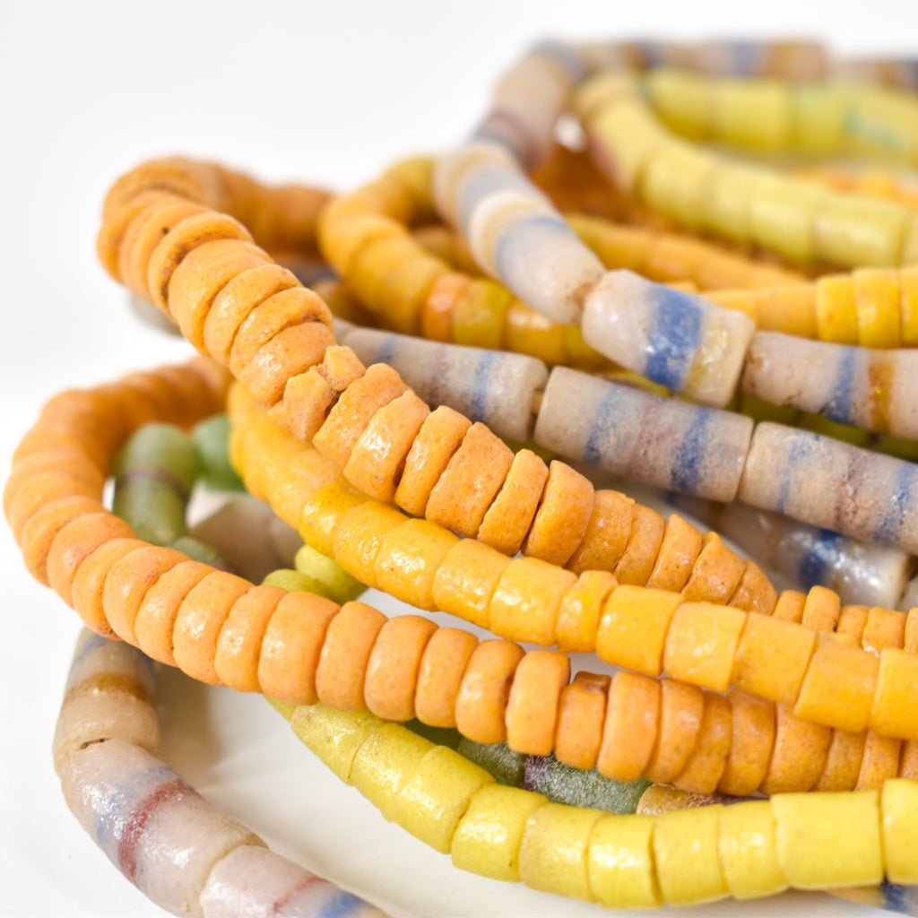 5 Strands Krobo "Recycled" Powder Glass Trade Beads