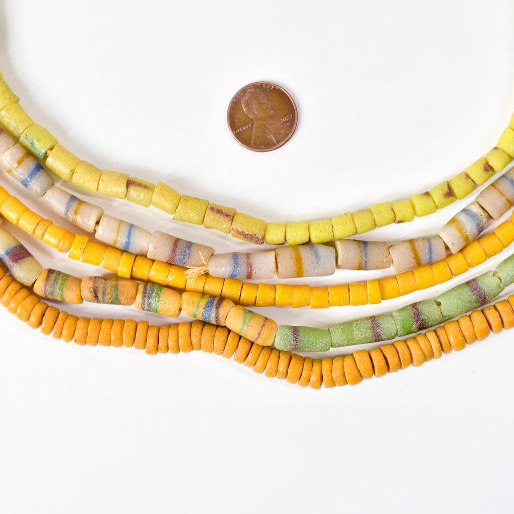 5 Strands Krobo "Recycled" Powder Glass Trade Beads