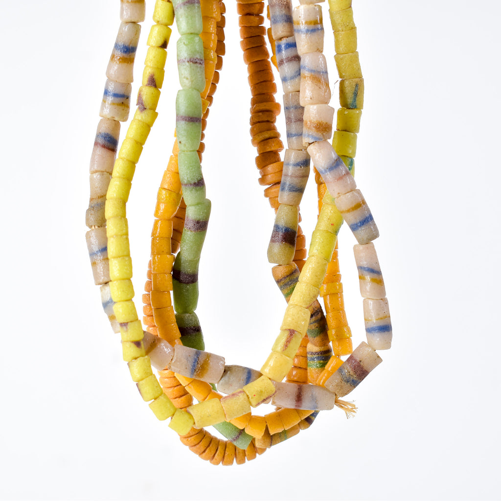 5 Strands Krobo "Recycled" Powder Glass Trade Beads