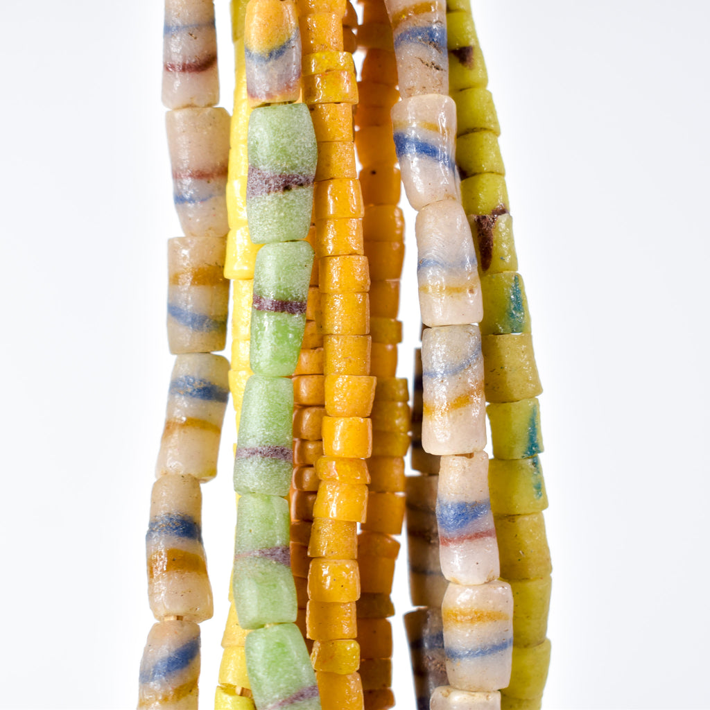 5 Strands Krobo "Recycled" Powder Glass Trade Beads