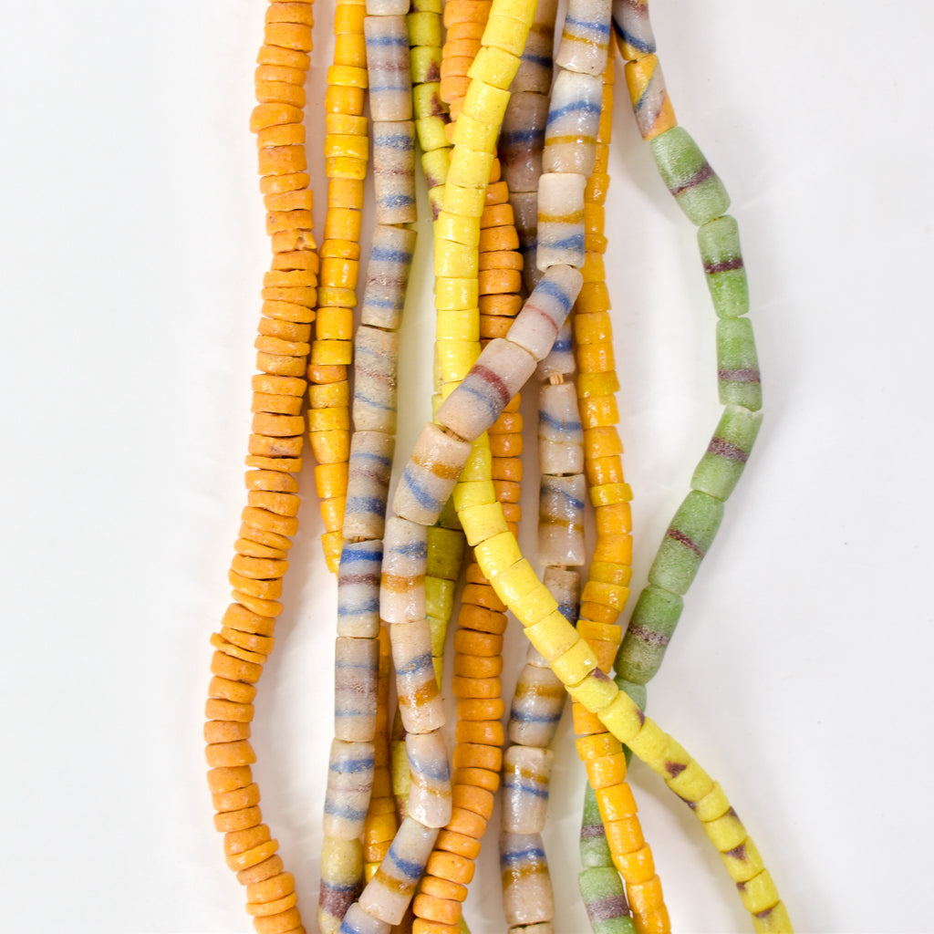 5 Strands Krobo "Recycled" Powder Glass Trade Beads