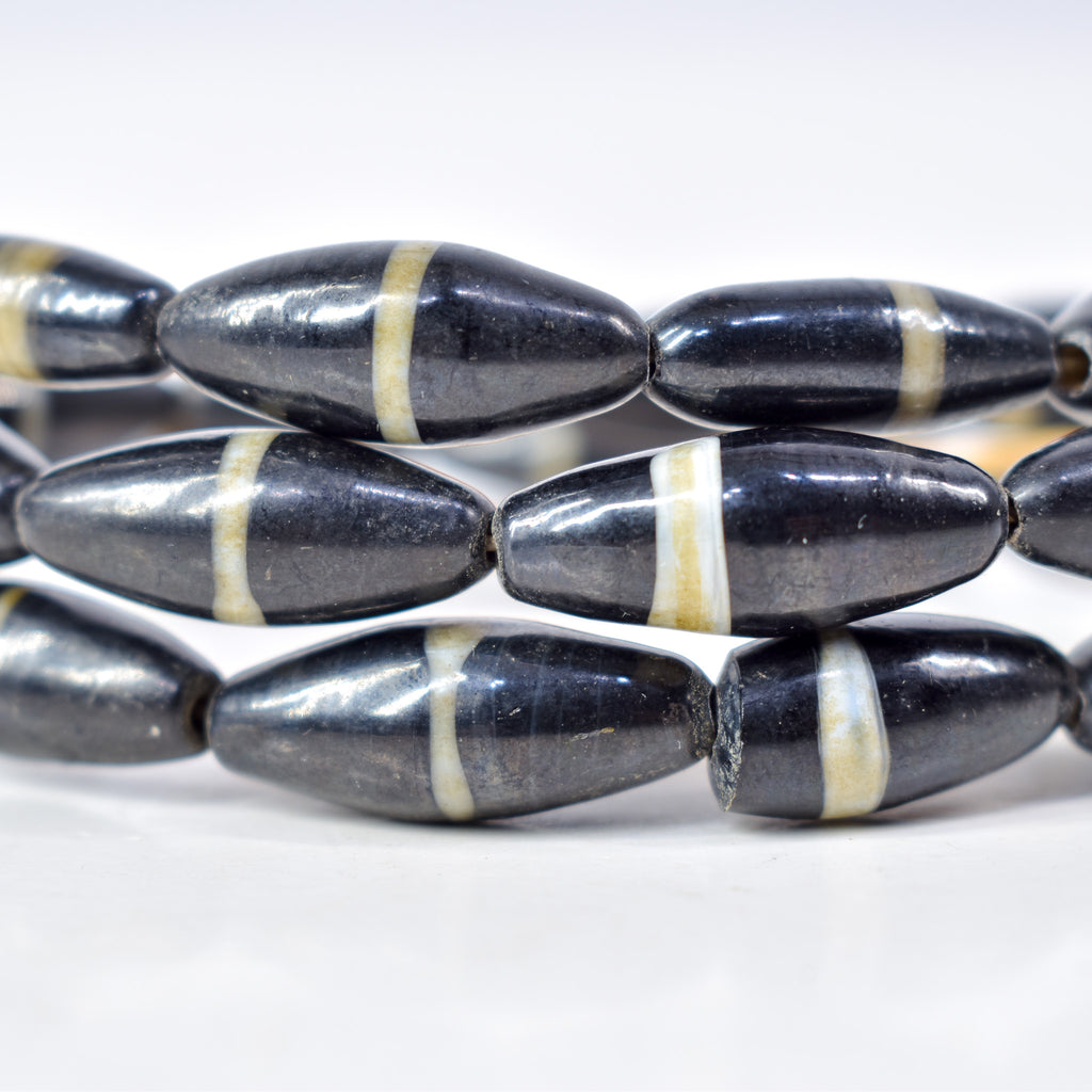 Mock Agate Striped Black Trade Beads Bohemian