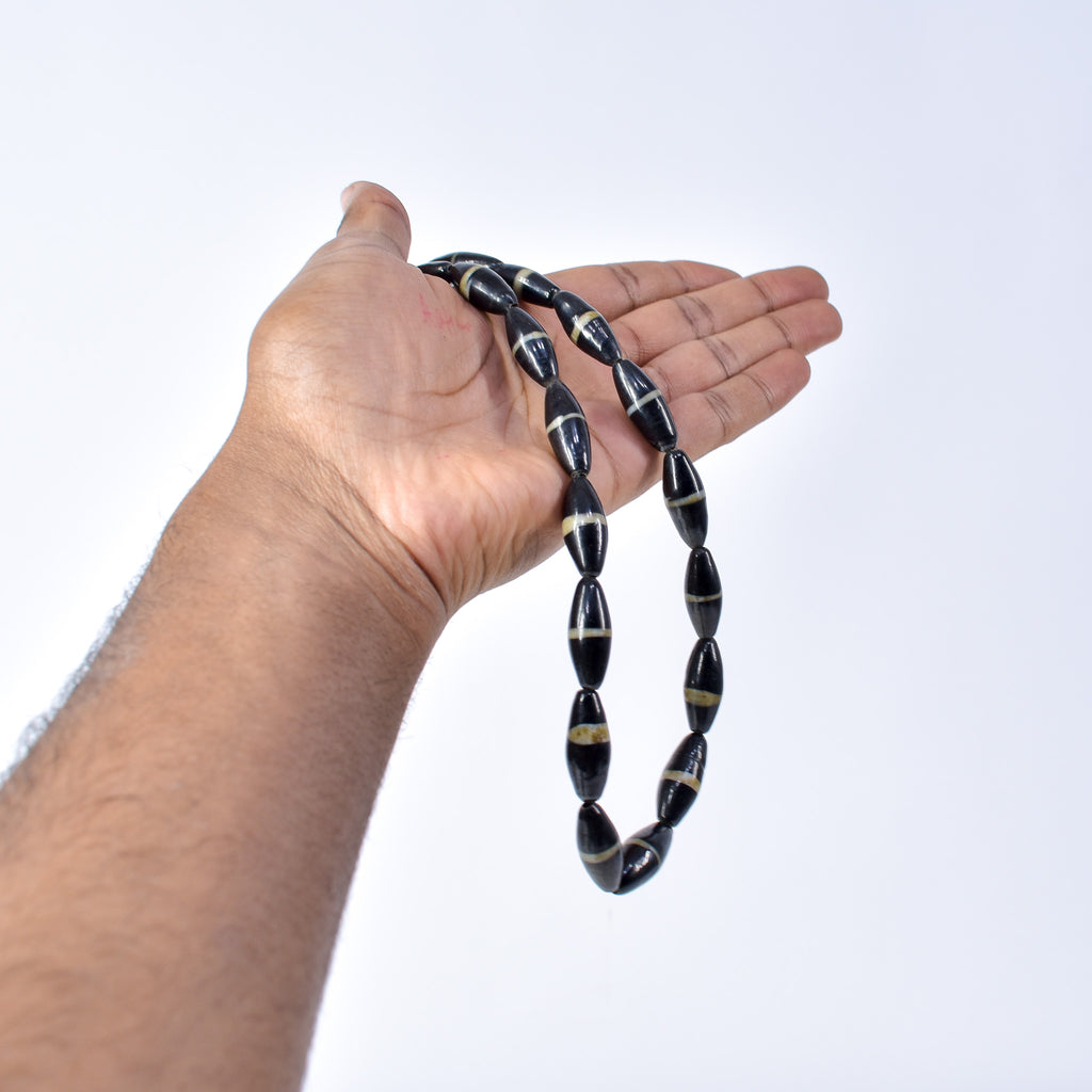 Mock Agate Striped Black Trade Beads Bohemian