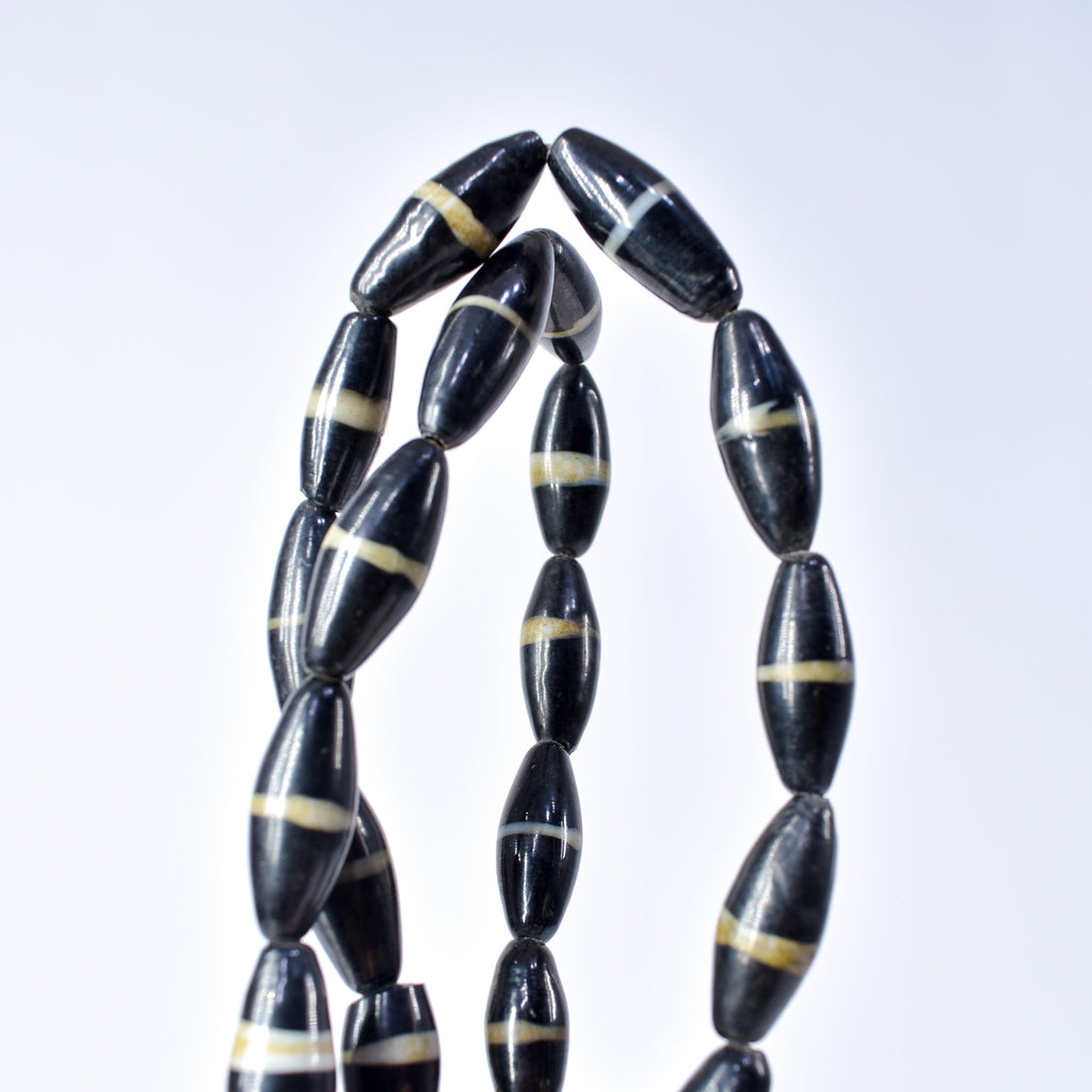 Mock Agate Striped Black Trade Beads Bohemian
