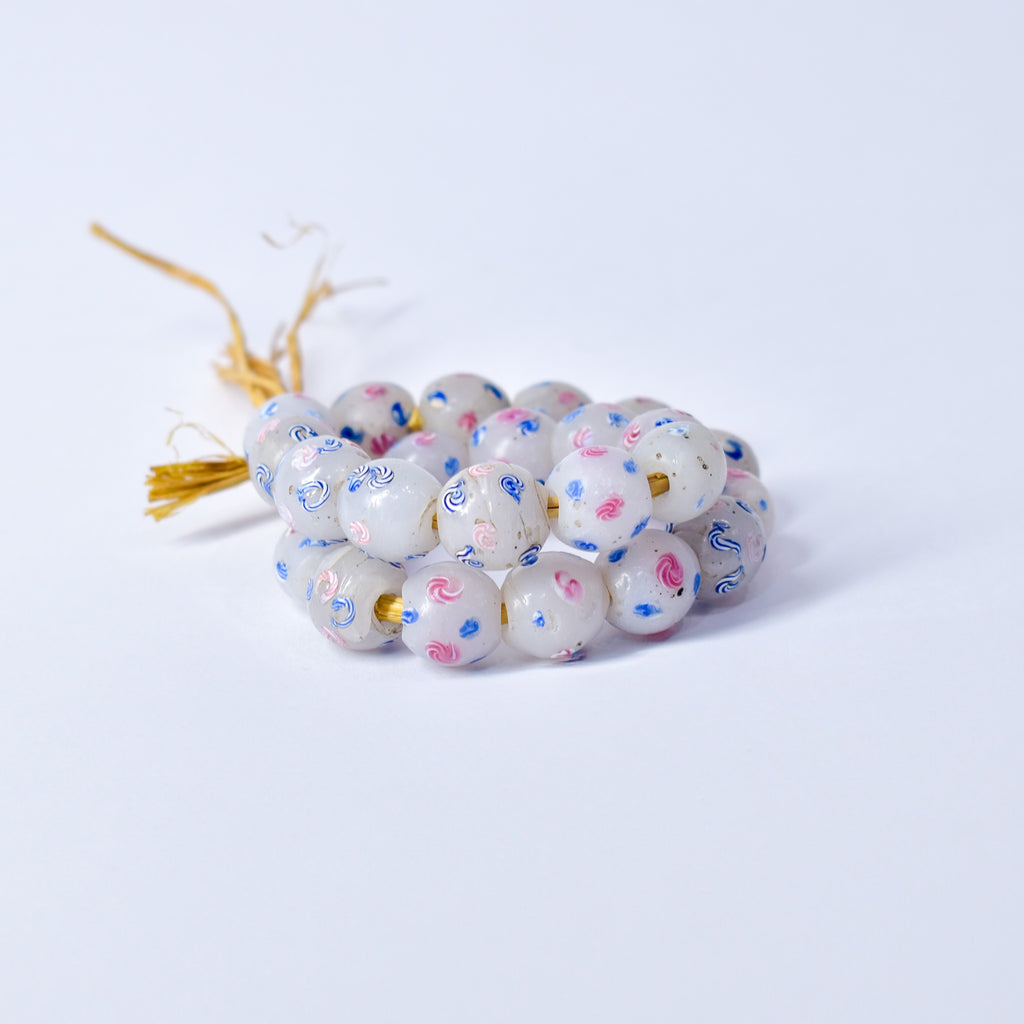 24 Floral Venetian White Trade Beads