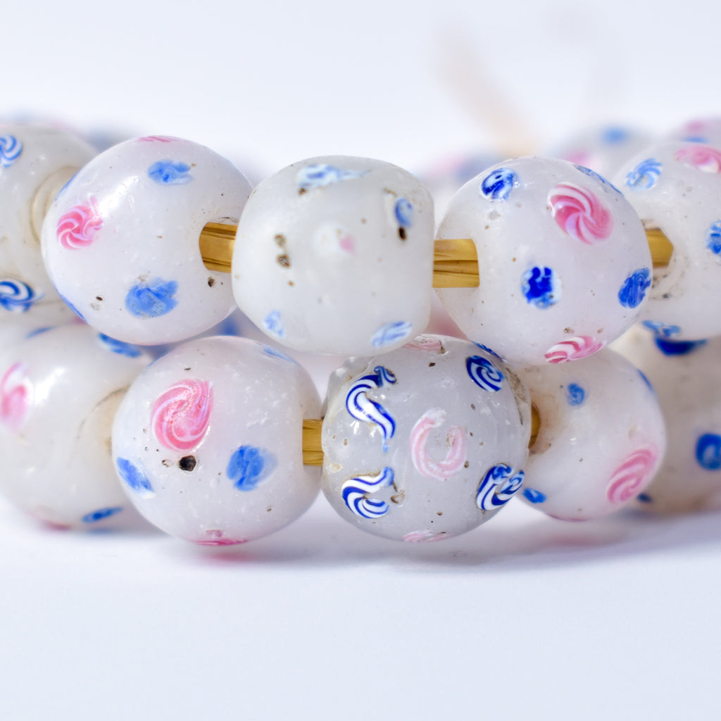 24 Floral Venetian White Trade Beads