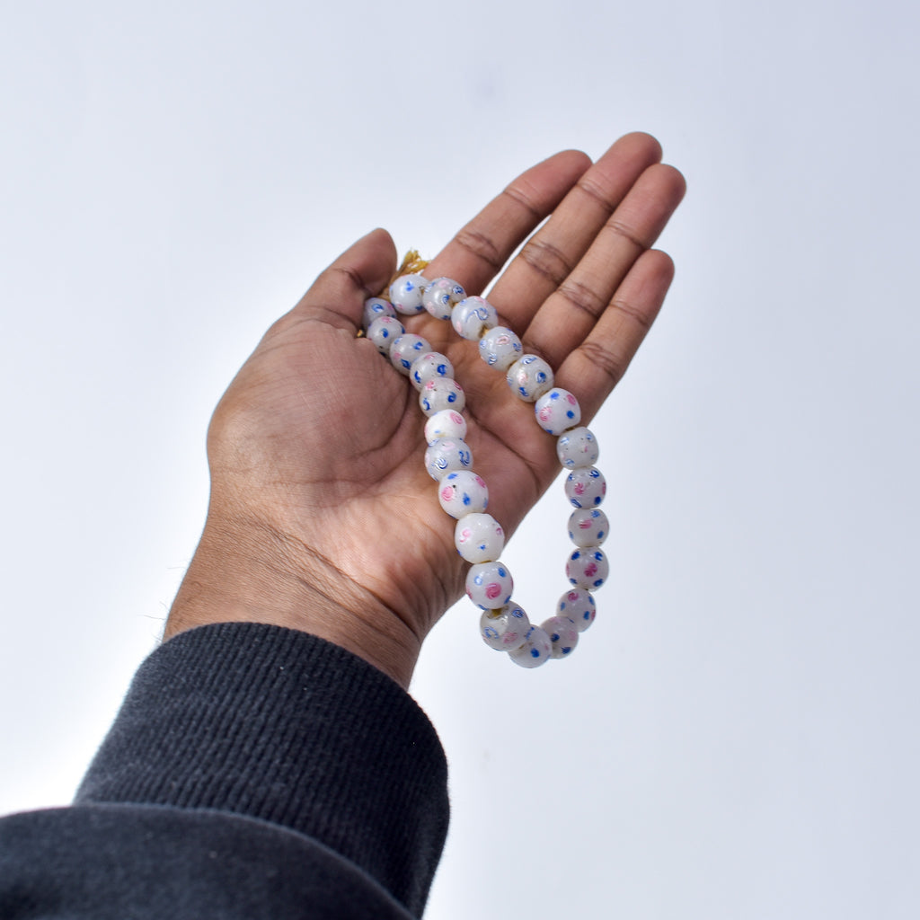 24 Floral Venetian White Trade Beads