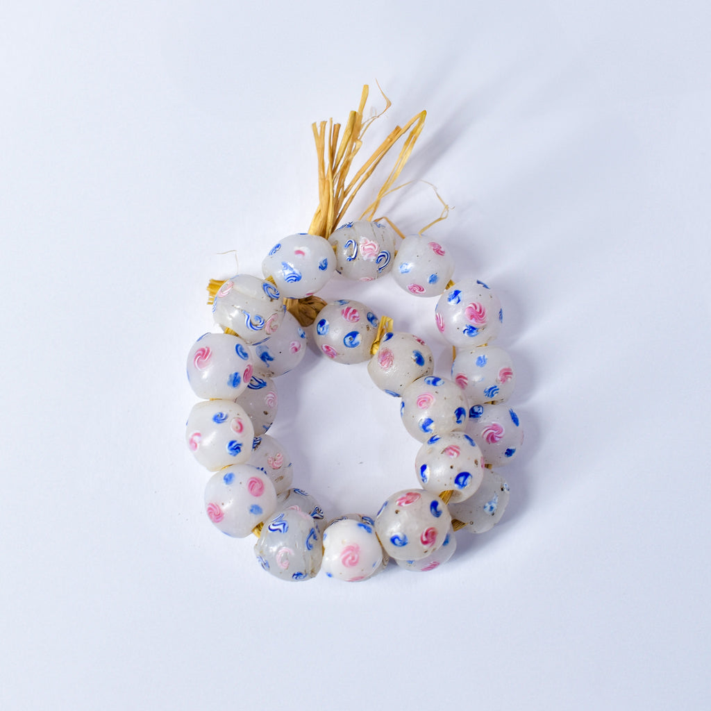 24 Floral Venetian White Trade Beads