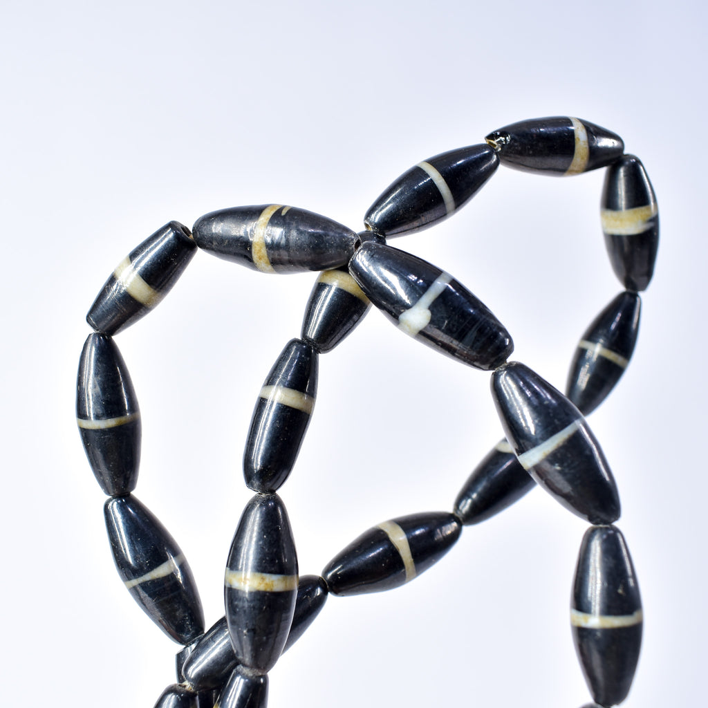Mock Agate Striped Black Trade Beads Bohemian