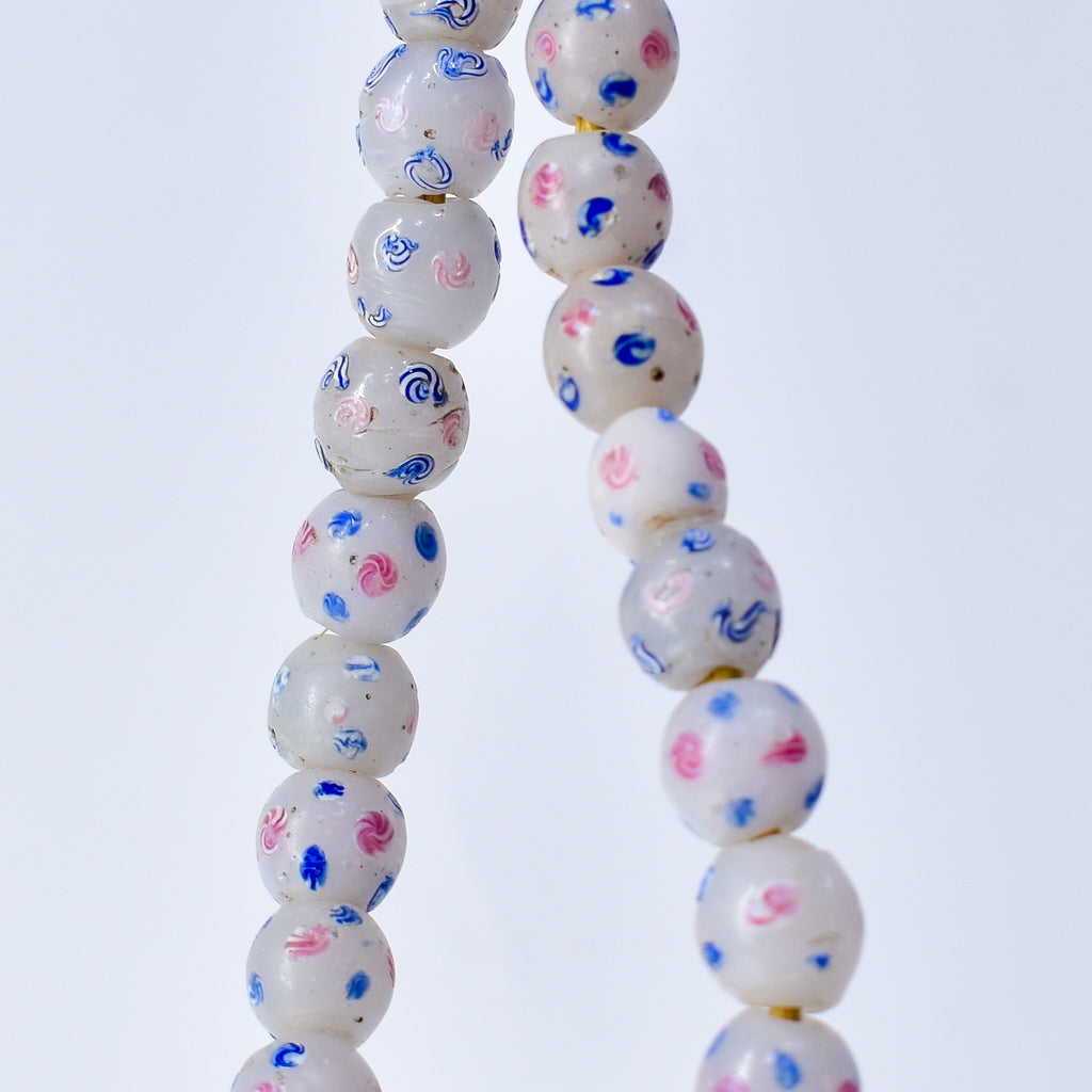 24 Floral Venetian White Trade Beads