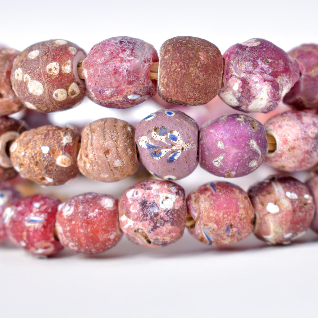 Mixed Whiteheart Skunk Floral Raised Dot Venetian Red Trade Beads