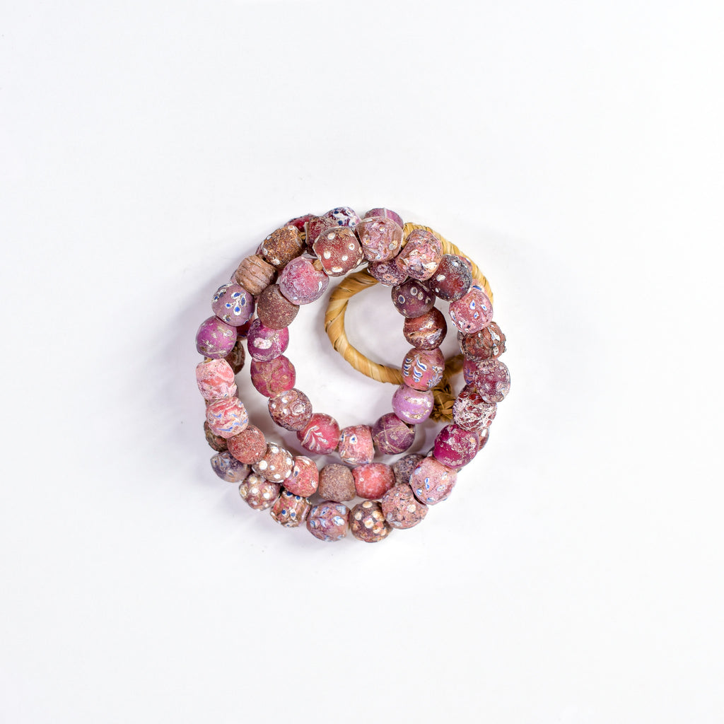 Mixed Whiteheart Skunk Floral Raised Dot Venetian Red Trade Beads