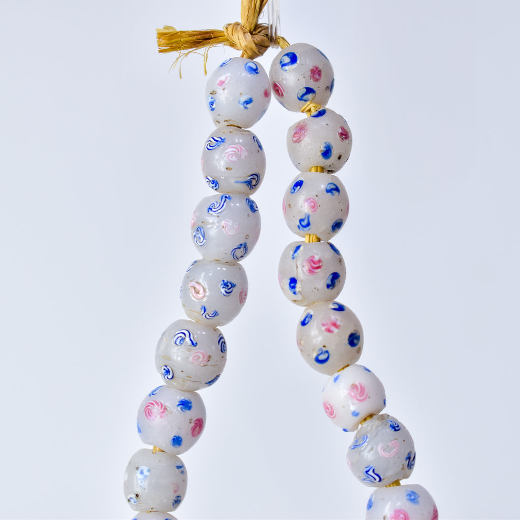 24 Floral Venetian White Trade Beads