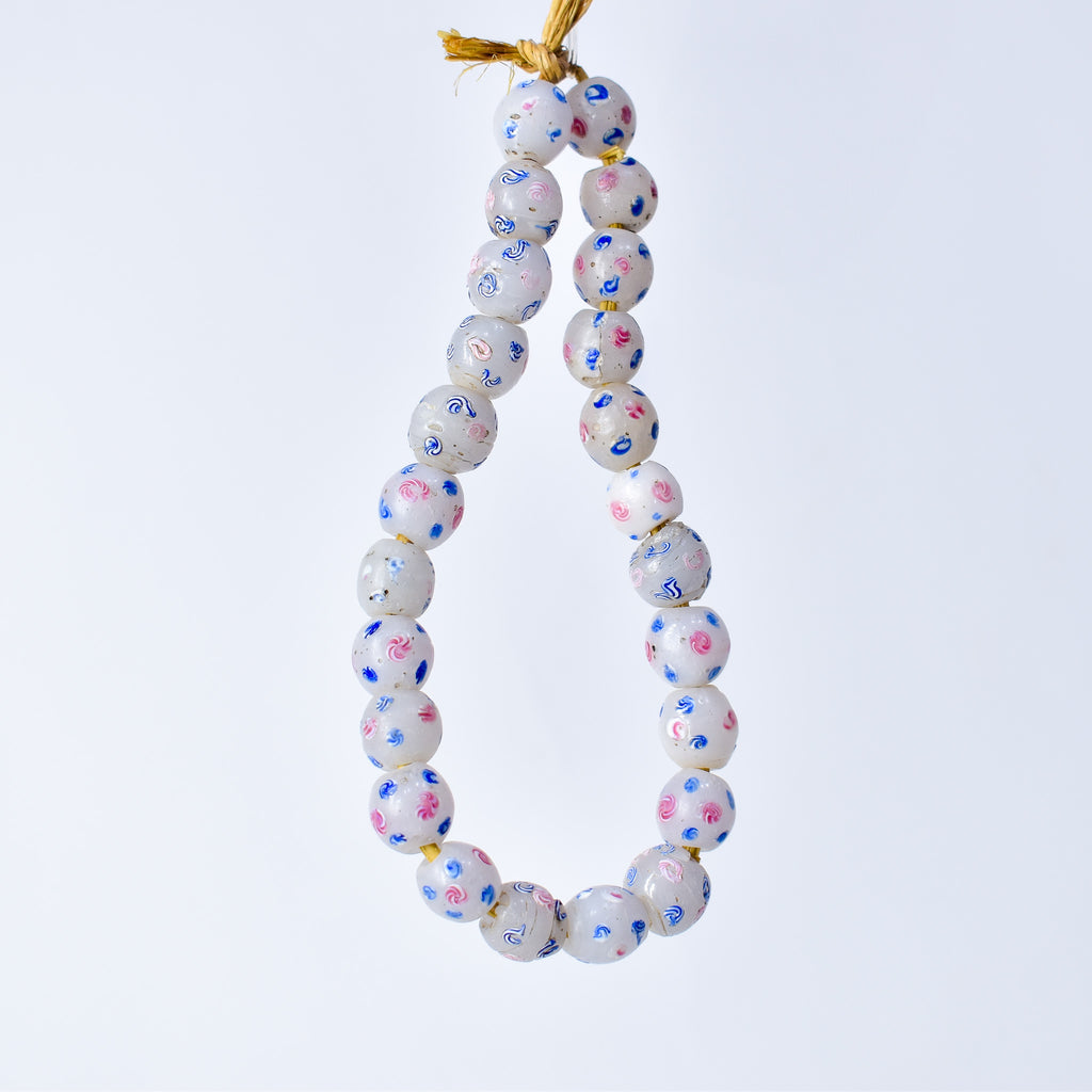 24 Floral Venetian White Trade Beads