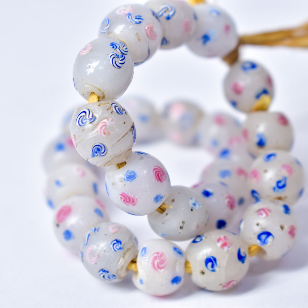 24 Floral Venetian White Trade Beads