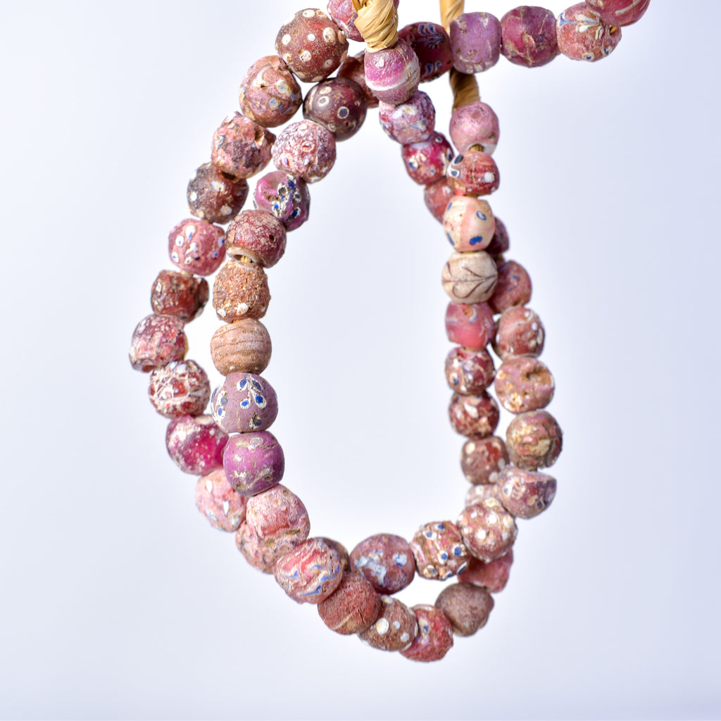 Mixed Whiteheart Skunk Floral Raised Dot Venetian Red Trade Beads