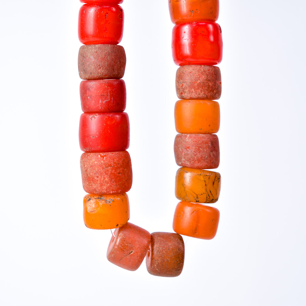 Old Bohemian Glass Red Orange Trade Beads