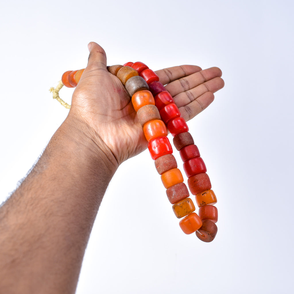 Old Bohemian Glass Red Orange Trade Beads