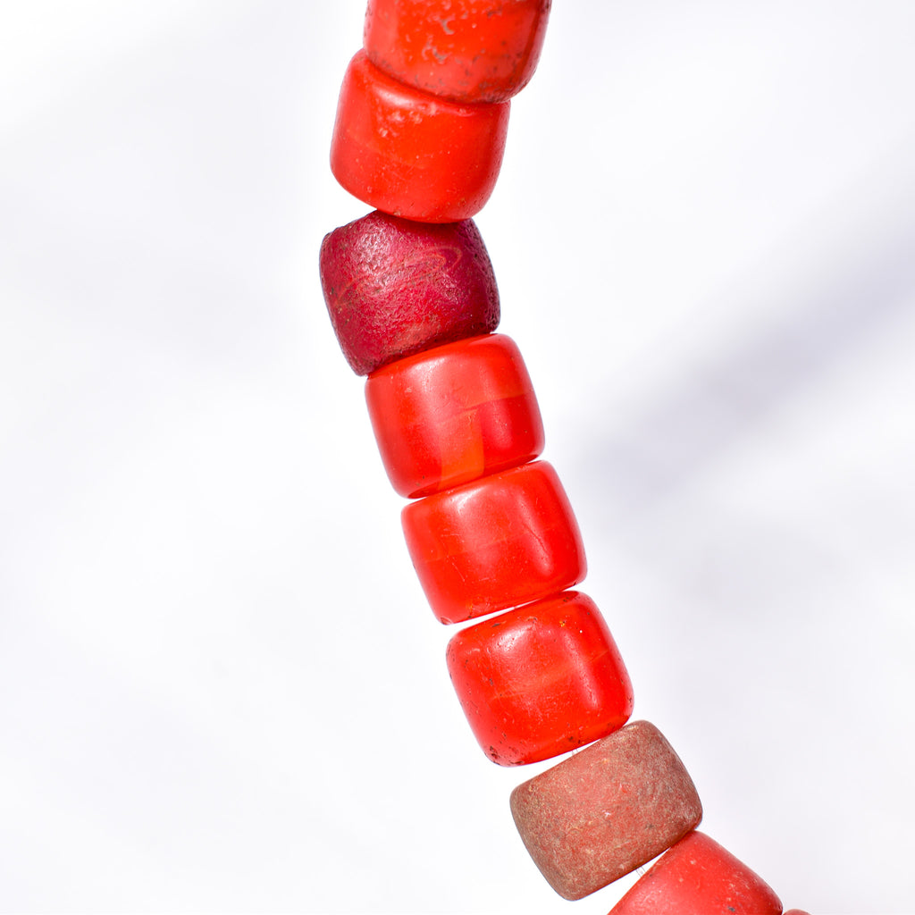 Old Bohemian Glass Red Orange Trade Beads