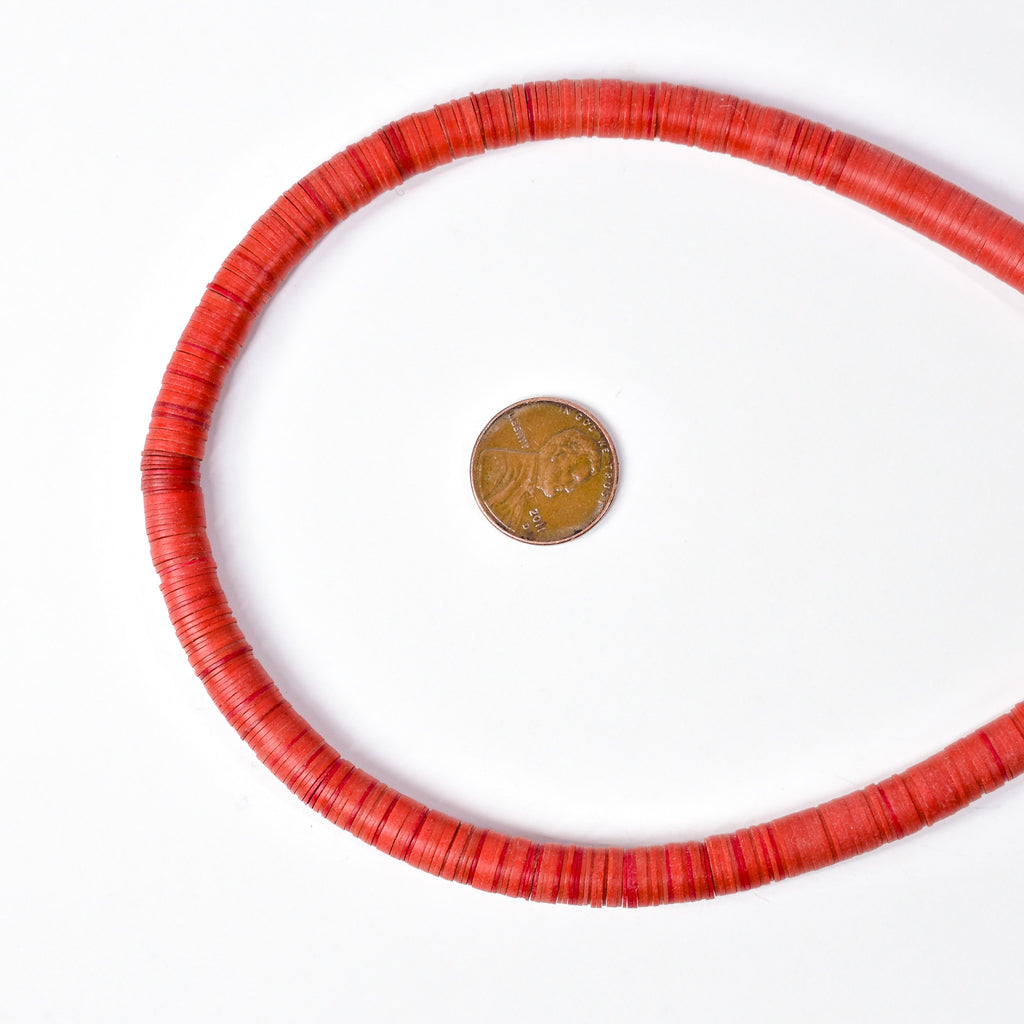 7 Strands Vulcanite "Vinyl" Heishi Red Trade Beads 31 Inch