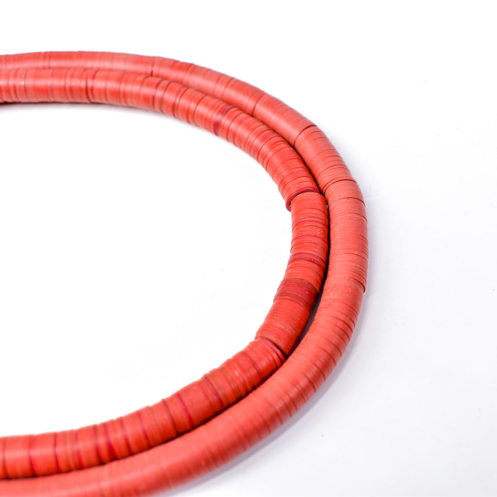 7 Strands Vulcanite "Vinyl" Heishi Red Trade Beads 31 Inch
