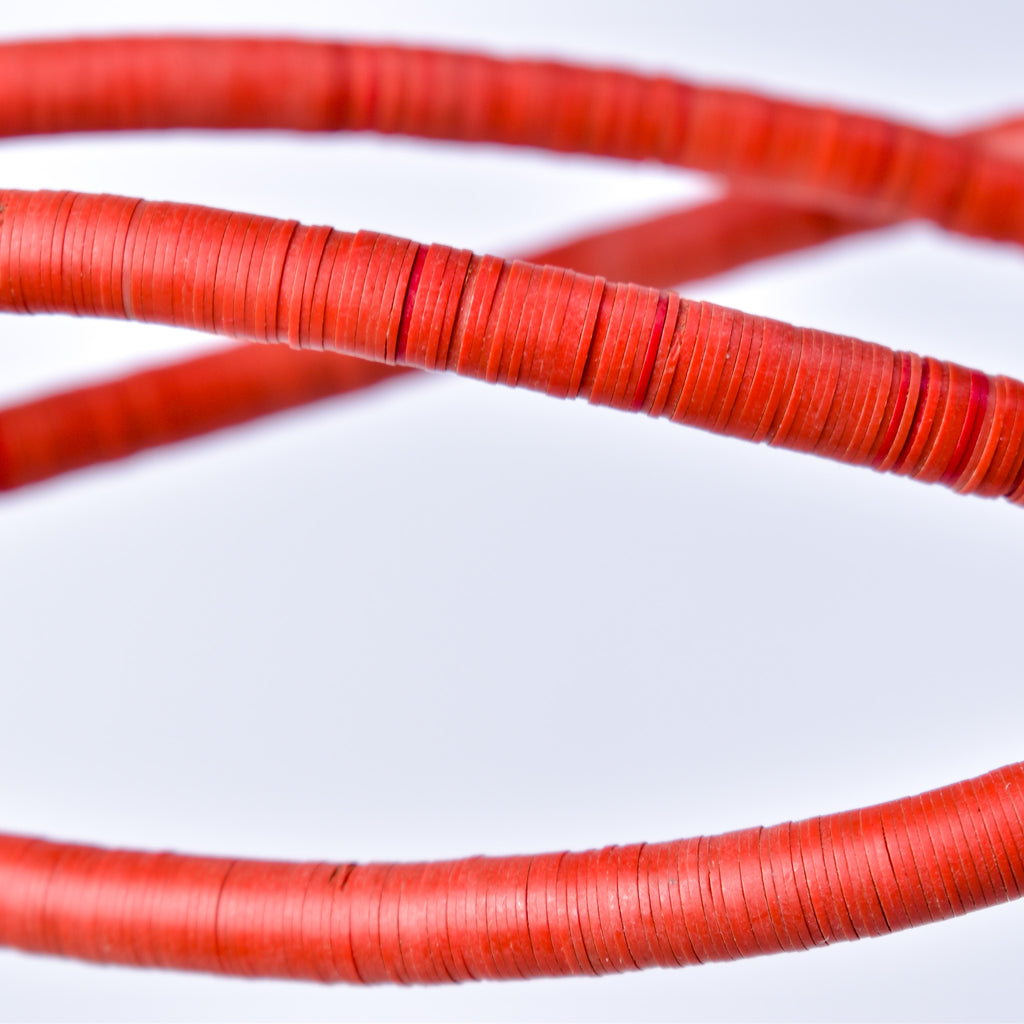 7 Strands Vulcanite "Vinyl" Heishi Red Trade Beads 31 Inch