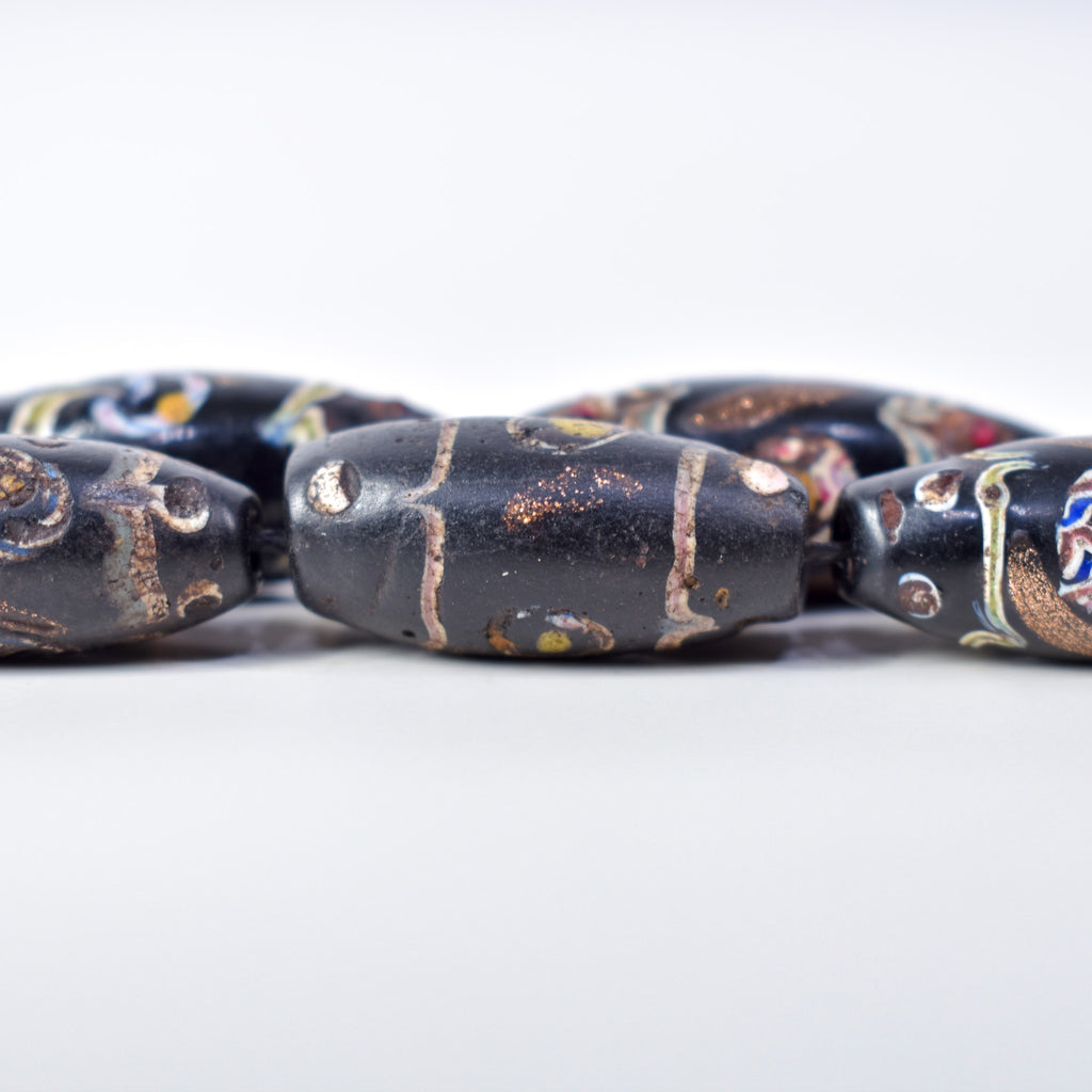 5 Aventurine Floral Venetian Black Trade Beads