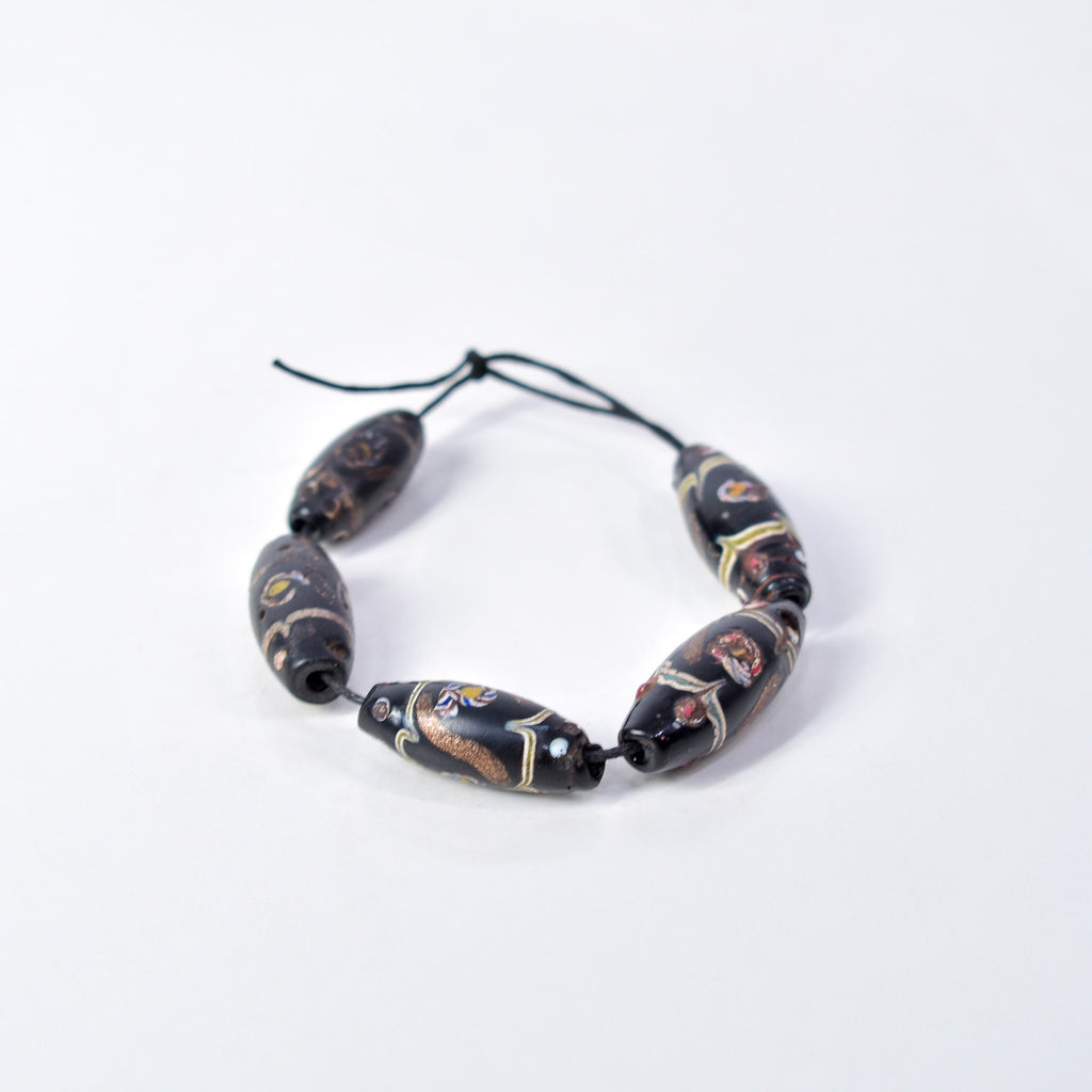 5 Aventurine Floral Venetian Black Trade Beads