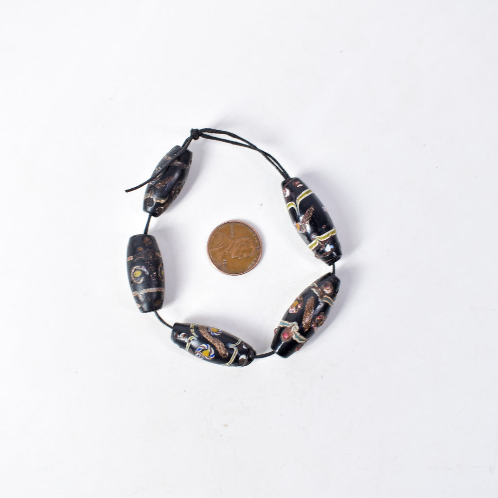 5 Aventurine Floral Venetian Black Trade Beads