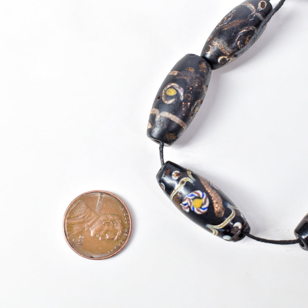 5 Aventurine Floral Venetian Black Trade Beads