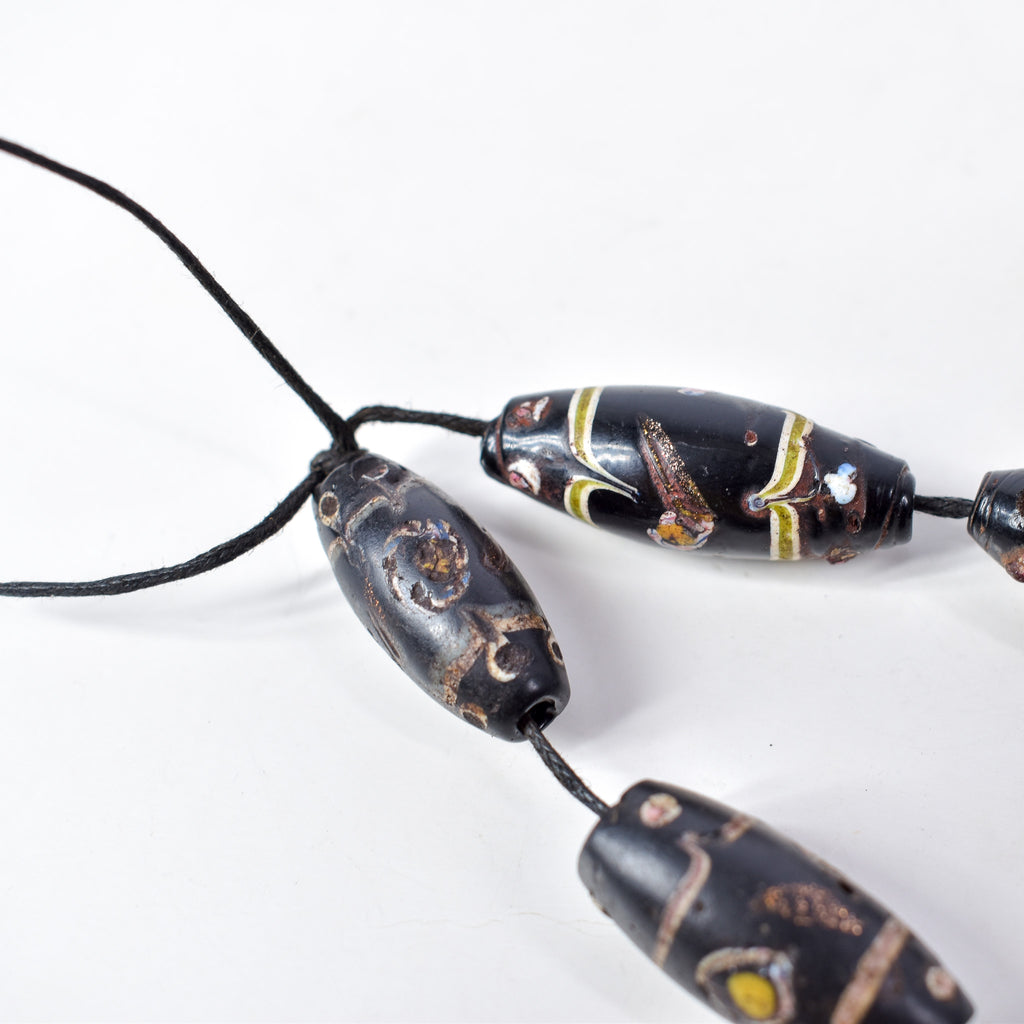 5 Aventurine Floral Venetian Black Trade Beads